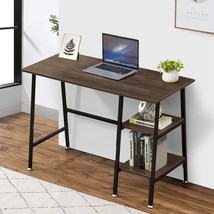 Vecelo 43&quot; Home Office Desk, Computer Study Workstation With 2 Tier, Brown - £81.08 GBP