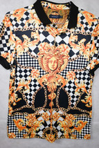 NEW Barabas Black With Gold Medusa Heads Baroque Polo Shirt Size Small - £58.79 GBP