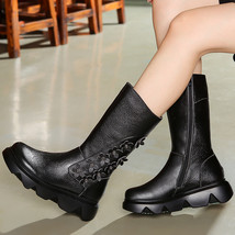 New Fashion Genuine Leather Women&#39;s Boots Mid-Calf Winter Warm Shoes Casual Wome - £101.46 GBP