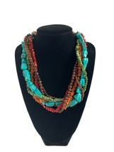 Unbranded Multi Strand Faux Turquoise Necklace 18&quot; Green Red Brown Southwestern - £15.03 GBP