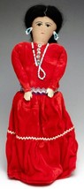 Vintage Native American Cloth Doll Female 11” Art All Fabric Velvet Red Dress - £19.70 GBP