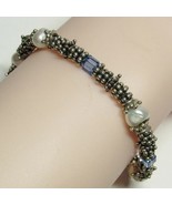 Sterling Silver Beaded Cultured Pearl Crystals Toggle Clasp Bracelet 21.... - £39.09 GBP