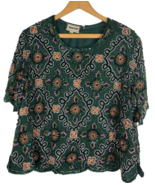 Vintage 1980s Beaded Sequins Evening Top XL Silk Green Embellished Party... - $27.74