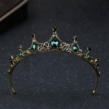 Women Hair Jewelry kids Tiaras Vintage Small Baroque Green Crystal Crown Wedding - £12.75 GBP