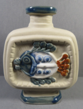 Bud Vase Matte Finish Stoneware Glazed Blue Raised Fish Design 3.5&quot; x 3&quot;. - $10.77