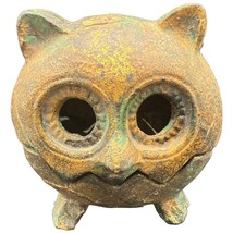 1960s Vintage Japanese Cast Gold Gilt Iron Owl Candle Incense Holder - $98.16