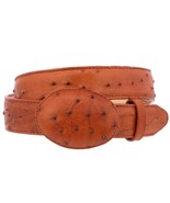 Cognac Western Cowboy Leather Belt Ostrich Quill Pattern Rodeo Buckle Cinto - €25,95 EUR