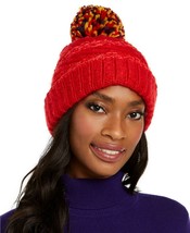 Womens Beanie Hat Red Chenille w/ Multi Color Pom INC $28 - NWT - £4.25 GBP