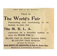 Mass Life Benefit Worlds Fair 1894 Advertisement Victorian Insurance ADB... - $19.99