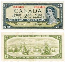 1954 Bank of Canada $20.00 Twenty Dollar Devil&#39;s Face Note C/E9365436 - £39.10 GBP