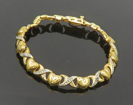 925 Sterling Silver - Genuine Diamonds Love Hearts XO Chain Bracelet - BT7587 - £69.32 GBP