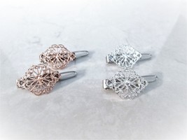 Extra tiny small silver rose gold metal filigree hair pin clip barrette (set of - £7.95 GBP