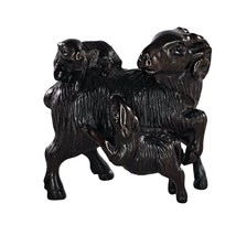 Vintage Japanese Netsuke Sheep Ram With Kids Dark Boxwood Carved Figurine Signed - £27.51 GBP