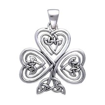 Shamrock Leaf Pendant Necklace 14K White Gold Finish 18&quot; Chain Silver - £83.97 GBP