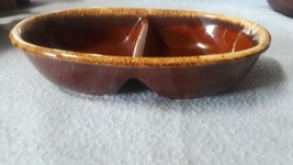 Vintage McCoy Kathy Kale Pottery Brown Drip Glaze 11&quot; Divided Serving Bowl USA - £9.29 GBP