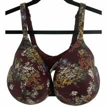 Cacique 42F Bra Full Coverage Maroon Floral Print Underwire Plus Size Stretch - $9.92