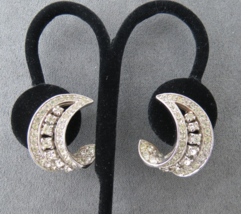 Vintage Pennino Rhinestone Earrings Silver Tone w/ Sterling Screw Backs Crescent - £59.95 GBP