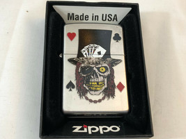 2010 Zippo Cigarette Lighter Skull W/Top Hat Playing Card Design Bradfor... - £23.66 GBP