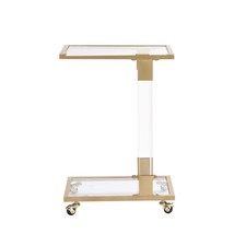 Golden Acrylic Sofa Side Table: Glass Top, Metal Base, C Shape Modern - $1,926.97 MXN