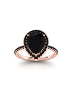 Pear Shaped Black Onyx Ring 14K Rose Gold Black Onyx Engagement Ring  - £779.11 GBP