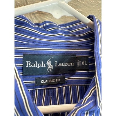 Polo Ralph Lauren Shirt Men's Striped Classic Fit Dress Button Up Blue Size XL Item image 3
