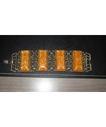 Vintage BRACELET Orange Confetti LUCITE Wide Panel Filagree 7.5&quot; x 2&quot; Wide - $47.06 CAD
