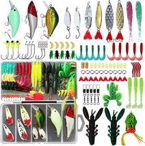 LASOCUHOO Fishing Lures Kit, Spoon Lures, Soft Plastic Worms, Frog Lures... - $16.10