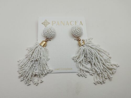 NEW Rachel Zoe Box of Style Panacea Beaded White Fountain Tassel Earrings Boho - $30.00