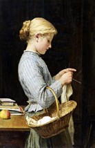 Girl Knitting by Swiss Albert Anker Children Oil Painting Giclee Print Canvas - £7.44 GBP+