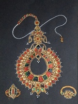 Indian Jewelry Diamond Handmade Painting for wall Decor set of 4 | 11x8 ... - £235.14 GBP