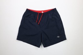Vintage 90s Champion Mens Large Spell Out Lined Shorts Swim Trunks Navy Blue - £31.78 GBP