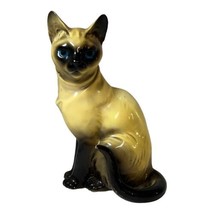 Vintage 6&quot; Siamese Kitten Blue Eyes Ceramic Upright Sitting Cat Figure Porcelain - £29.40 GBP