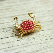 1.35 CT Round  Simulated Red Ruby Crab Pendant 925 Silver Gold Plated - £93.15 GBP