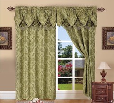 Green Window Curtains Set 2 Panels Drapes Living Room Luxury Valance Rod... - £27.05 GBP