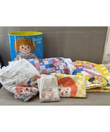 Vintage Raggedy Ann Themed Lot Trash Can, Sheets Set, Towels Washcloths ... - $51.99 CAD