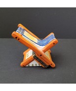 Hand Painted Ceramic Folding Blue White Striped Brown Beach Chair Trinke... - $21.71 CAD