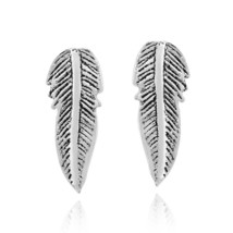 Bohemian Mini Leaf Feather Nature Vintage Sterling Silver Stud Earrings - £6.97 GBP