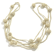 Beaded Cream Extra Long Continuous Bead Ball Accent Necklace 60” - £11.95 GBP
