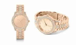 NEW Sociology 2475B Womens Mirrored Dial Crystal Encrusted Rose Gold Alloy Watch - £18.75 GBP