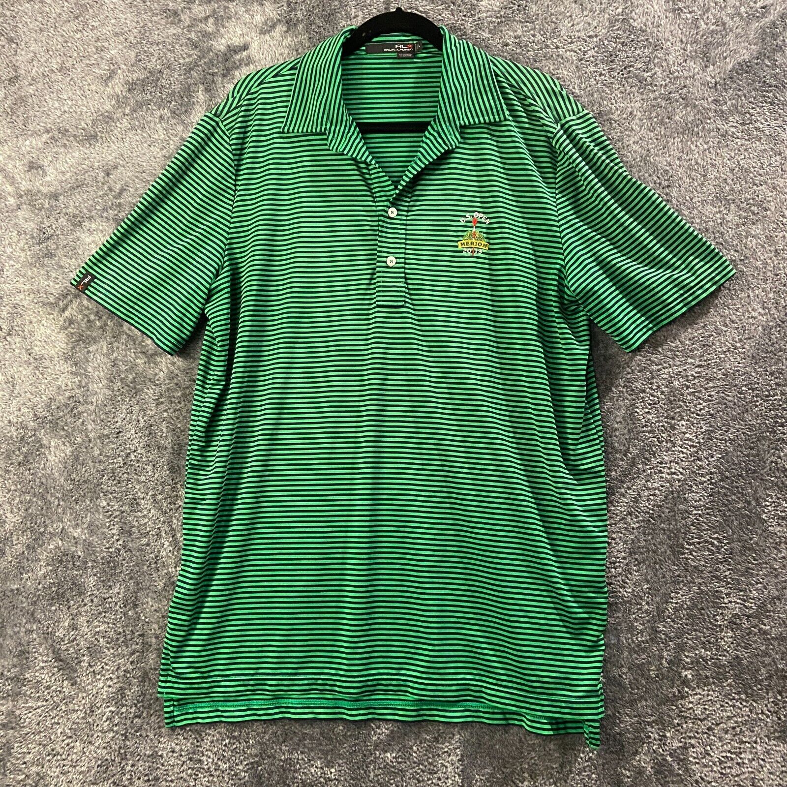 Ralph Lauren X Polo Shirt Mens Large Green Striped US Open Merion 2013 Light - £10.29 GBP