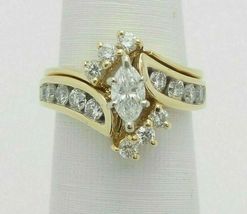 Marquise Shape Diamond Engagement Bridal Set Ring Wedding 14K Yellow Gold Over - £71.10 GBP