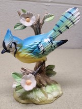 Vintage Beautiful Ceramic Blue Jay Bird On Branch Figurine Hand Painted ... - $359.03 MXN