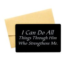Motivational Christian Black Aluminum Card, I Can Do All Things Through ... - $16.61