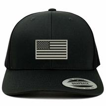 Trendy Apparel Shop Flexfit XXL USA Grey Flag Embroidered Retro Trucker Mesh Cap - £20.18 GBP