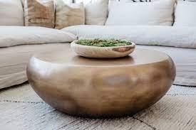 Primary image for 38" Round Drum Horchow Modern Antique Brass Coffee Table New Bates