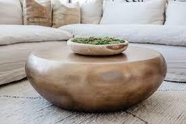 38&quot; Round Drum Horchow Modern Antique Brass Coffee Table New Bates - £1,752.94 GBP