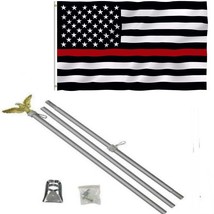 AES  3&#39;x5&#39; USA Thin Red Line Fire Fighters Flag Aluminum Pole Kit Set Eagle Top - £23.65 GBP