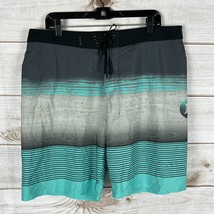 Hurley Phantom Men&#39;s 36 Board Shorts Turquoise Gray Black Striped Swim Shorts - £13.36 GBP