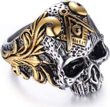 Stainless Steel Gothic Skull Vintage Masonic Biker Ring - £43.70 GBP