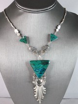 Womens Vintage Estate Sterling Silver Chrysocolla Mayan Necklace 36.1g E6305 - £142.26 GBP